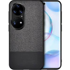 Huawei P50 Pro Fabrik Serisi Kumaş ve Deri Desen Kılıf - Siyah