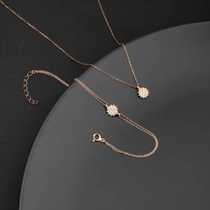 Miavi Silver 925 Ayar Gümüş Zirkon Taşlı Güneş Kolye Bileklik Takı Seti