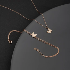 Miavi Silver 925 Ayar Gümüş Zirkon Taşlı Kelebek Kolye Bileklik Takı Seti