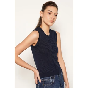 Trist Star Kadın LACİVERT  Organik Pamuk Saç Örgülü Fitilli Bisiklet Yaka Triko Atlet Örme Bluz TRIST-6122