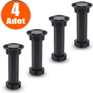 Ayarlanabilir Dolap Mobilya Ünite Mutfak Tezgah Yükseltme Ayağı 12 Cm Siyah Denge Ayakları (4 Adet)