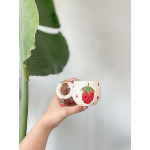 Mug Tasarım Altın Yaldızlı Çilekli Double Türk Kahvesi Fincanı
