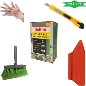 5'lü Set 250 Gr. Duvar Kağıdı Yapıştırıcısı (Tutkal-Fırça-Spatula-Falçata-Şeffaf Eldiven )