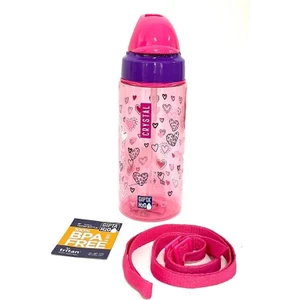Crystal Tritan Desenli Pipetli Matara Suluk 500 ml Pembe
