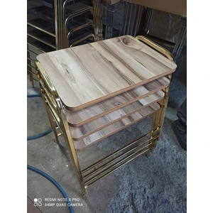Zigon Sehpa Tepsi Zigon Model Sarı Nikelaj Kaplama Metal Ayaklı Ahşap Desen