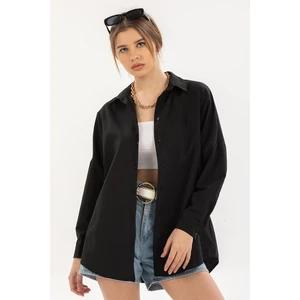 Kadın Siyah Oversize Uzun Basic Gömlek