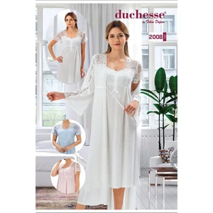 Hamile ve Lohusa Dantel Detaylı Sabahlıklı Gecelik Takımı – Ekru, %60 Polyester %40 Viskon, Orijinal Kutulu
