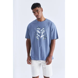 Tommy Life Petrol Büyük Baskılı O Yaka Erkek Oversize T-Shirt  - 88092