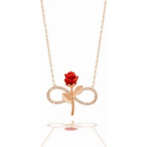 Bilsen Store 925 Ayar Gümüş Rose Kaplama Zirkon Taşlı Sonsuzluk Gül Model Kolye