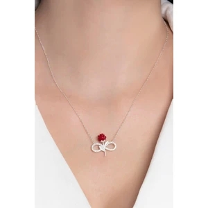 Bilsen Store Kadın 925 Ayar Gümüş Sonsuzluk Kırmızı Gül Kolye
