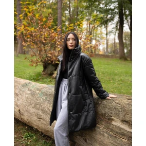 Deseo Boutıque Kadın Siyah Renk Uzun Suni Deri Mont Kaban