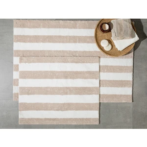 English Home Bold Stripe Çizgili Pamuklu Banyo Paspası Seti 60 x 90CM+50 x 60CM Ekru-Bej