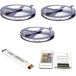 Dora Led  RGB Şerit Led Set 12V 5050 Üç Çipli 15-20-25-30m 30 Metre-Iç Mekan (Slikonsuz)-24 Amper Rf Tuşlu