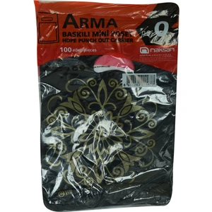 Arma Baskılı Mini Poşet Eczane Mağaza Dükkan Poşeti Siyah Üzeri Çiçek Desenli 32X20 100 Adet No:0