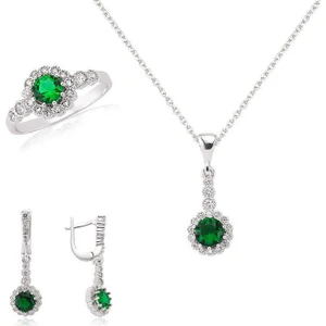 Gümüş Yeşil Çiçek Bayan Set