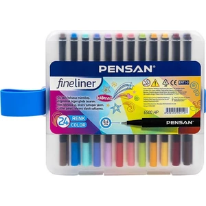 Fineliner Kalem 24 Renk Plastik Kutu 0.4mm Keçe Uçlu Kalem 1 Paket Pensan Fineliner 6500HP 0.4mm Keçe Uçlu Kalem