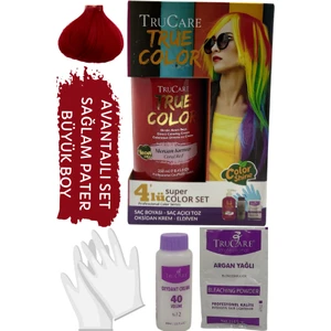 Truecolor Neon Mercan Kırmızı Saç Boyası Seti Saç Açıcı ve Eldivenli