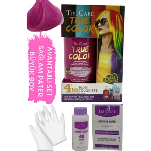 Truecolor Neon Sakura Pembe Saç Boyası Seti Saç Açıcı ve Eldivenli