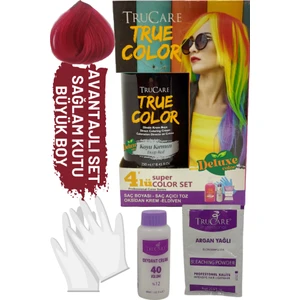 Truecolor Koyu Kırmızı Saç Boyası Seti Saç Açıcı ve Eldivenli