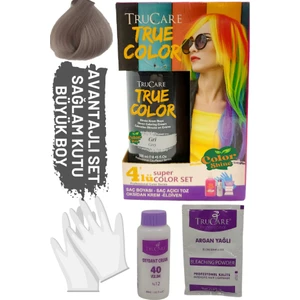 Truecolor Gri Saç Boyası Seti Saç Açıcı ve Eldivenli