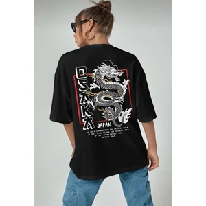 Siyah Osaka Baskılı Penye T-Shirt