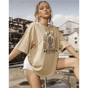 Unisex Bej Arizona Baskılı Tshirt