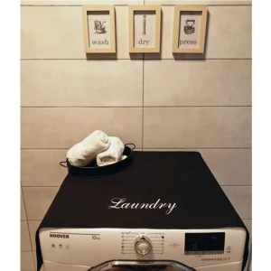 Laundry Nakışlı Siyah Çamaşır Makinesi Örtüsü