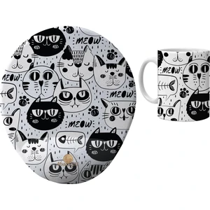 Cat Black White Mousepad ve Kupa Hediye Set