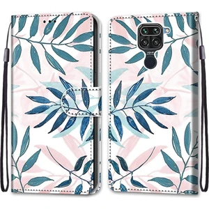 Xiaomi İçin Redmi Not 9 / 10X 4G Çapraz Doku Kılıf Pembe Yeşil Yaprak (Yurt Dışından)