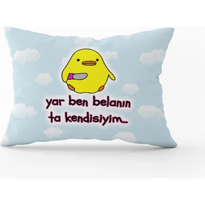 Cango Home Sarı Beyaz  Yar Ben Belanın Ta Kendisiyim Yazılı Dijital Baskı Kırlent Yastık Kılıfı - CGH404-3550 Çift Tarafı Baskılı