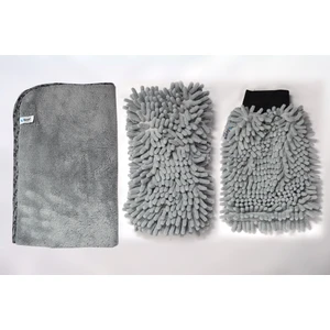 3'lü Set Mikrofiber Peluş Oto Kurulama Bezi & Yıkama Süngeri & Temizlik Eldiveni
