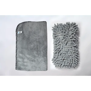 2'li Set Mikrofiber Büyük Boy Peluş Oto Kurulama Bezi ve Yıkama & Temizlik Süngeri