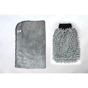 2'li Set Mikrofiber Büyük Boy Peluş Oto Kurulama Bezi ve Şönil Temizlik Eldiveni