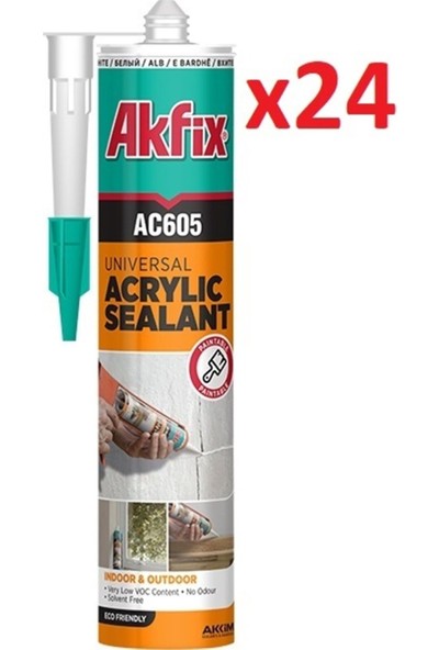 Akfix Akfi x AC605 Boyanabilir Akrilik Mastik 500 gr Beyaz (1 Koli - 24 Adet)