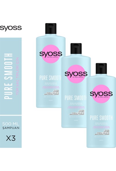 Syoss Pure Micellar Şampuan 500Ml X 3 Adet