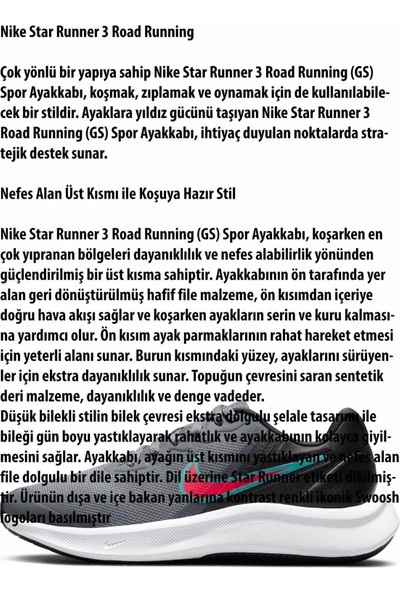 Nike Star Runner 3 (Gs) Kadın Yürüyüş Koşu Ayakkabı DA2776-008-K.GRI