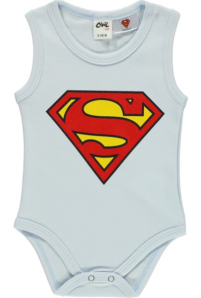 Superman Süperman Erkek Bebek Çıtçıtlı Badi 0-18 Ay Mavi