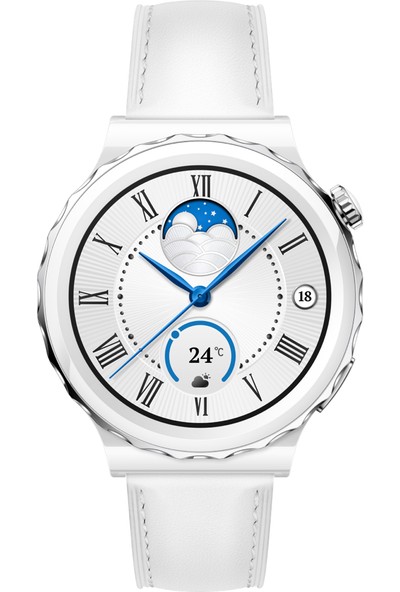 Huawei Watch Gt3 Pro 43MM Seramik Kasa - Beyaz Deri