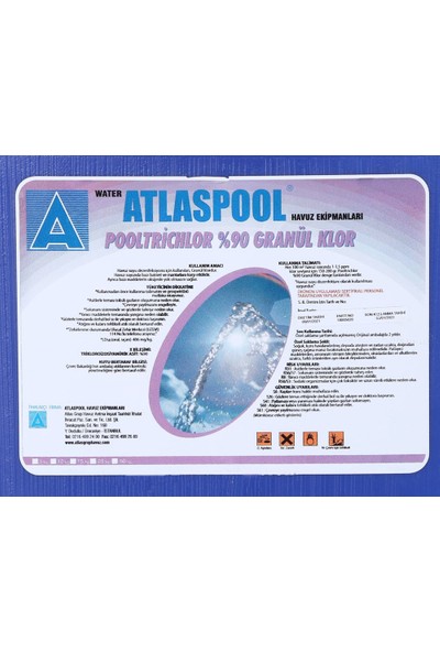 Atlas Pool % 90 Lık Toz Klor Granül Trichlor 50 kg Havuz Kimyasalı
