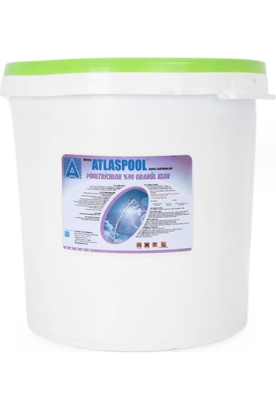 Atlas Pool % 90 Lık Toz Klor Granül Trichlor 25 kg Havuz Kimyasalı