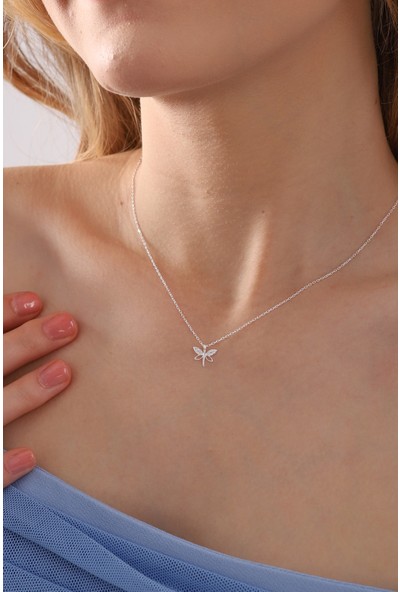Bilsen Store Kadın 925 Ayar Gümüş Zirkon Taşlı Minimal Yusufçuk Kolye