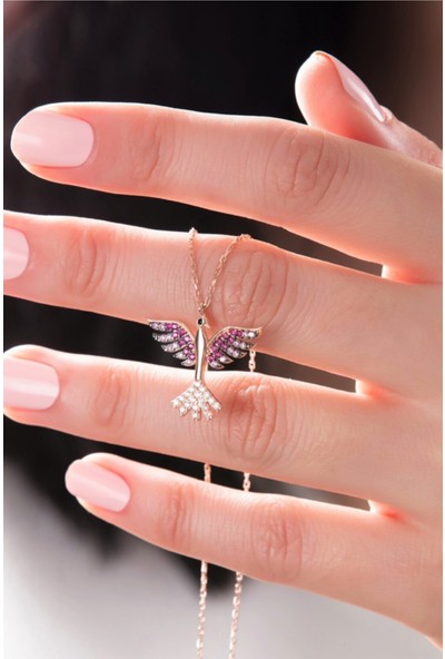 Bilsen Store Tamamı Saf Orjinal 925 Ayar Gümüş Rose Kaplama Zümrüdü Anka Kuşu Kolye