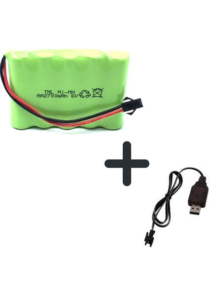 6V 2700MAH Oyuncak Araba Bataryası Siyah Soketli+Usb Şarj Cihazı