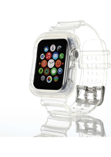 Apple Watch 42MM Krd-27 Şeffaf Renkli Transparan Silikon Kordon