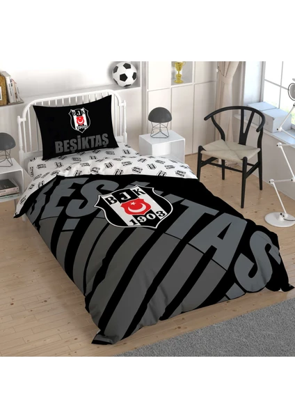 Beşiktaş Siyah Logo Tek Kişilik Nevresim Takımı