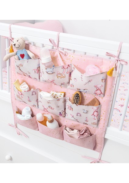 Baby Bebek Odası Beşik Kenarı Düzenleyici 9 Cepli Pembe modelleri