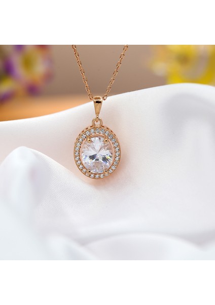 Beyaz Zirkon Taşlı Oval Gümüş Kolye fırsatları