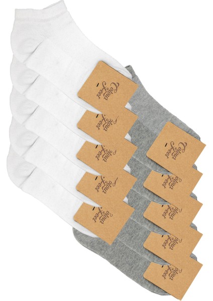 10'lu Paket Beyaz-Gri Pike Örgü Patik Çorap