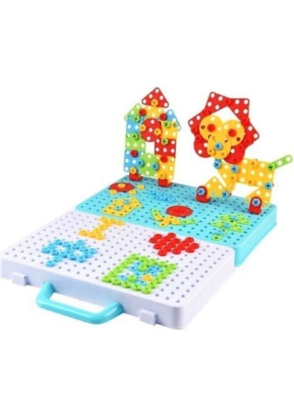 Eğitici Pilli 3D Puzzle Matkap Seti 340 Parça Çantalı Matkap Seti