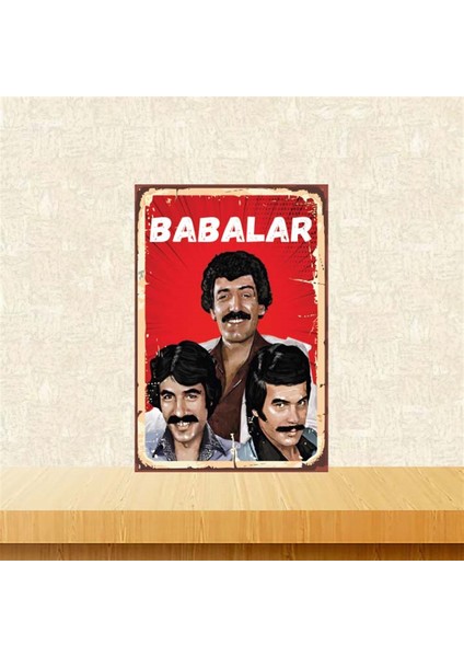 Babalar 20-30 cm Retro Ahşap Poster TKFX4295